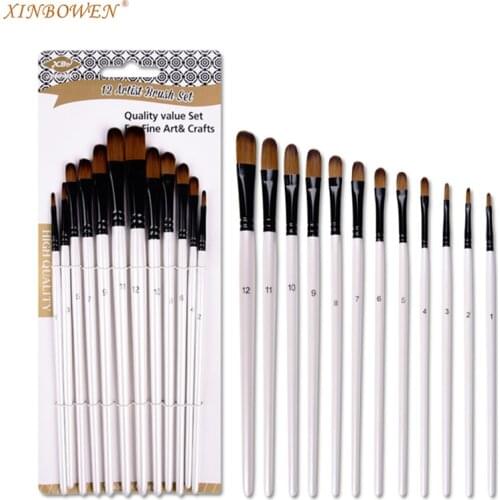 12 pcs Pearl bai Double Color Nylon hair long Birch pole Oil Painting Pen Nail round Watercolor Pen Affordable Set Art Supplies