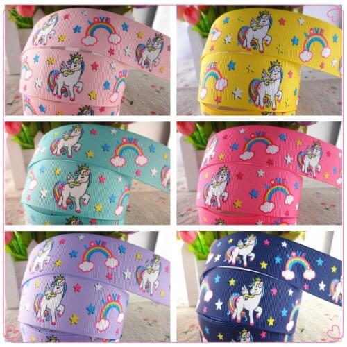 18081201, 1" 25mm 50 yards rainbow horse printed grosgrain ribbons DIY hairbows handmade materials