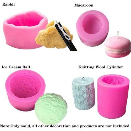 3D Cat Rabbit Macaroon Candle Making Silicone Soap Mold Fondant Cake DIY Decorating Mould Plaster Aromatherapy Pendent Molds