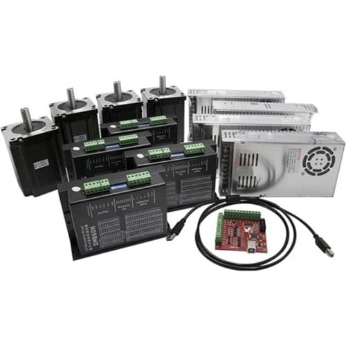 4 Axis CNC Router Lathe Kit：Nema 34 Stepper Motor +DM860H Motor Driver+MACH3 Breakout Board+Power supply