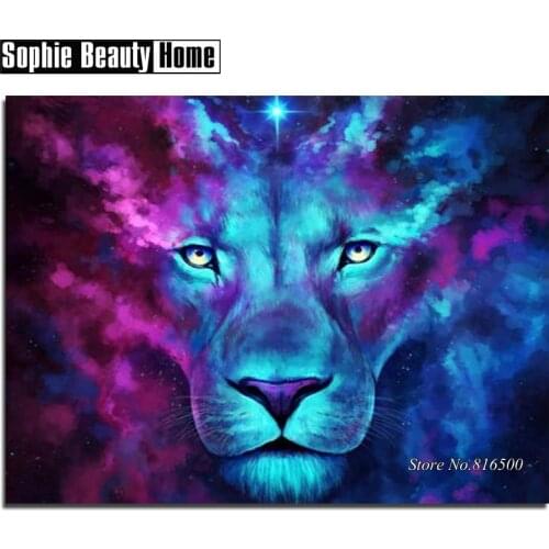 Full Square/Round Drill 5D DIY Diamond Painting Blue Purple Lion Diamond Embroidery Cross Stitch Mosaic Decor Gift 062612