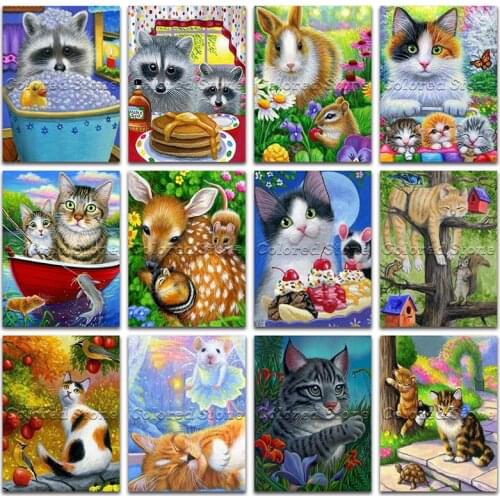New Diamond painting Animals Raccoon rabbit cat deer mouse 5D DIY Full Square Drill embroidery Cross stitch mosaic Drawing 681
