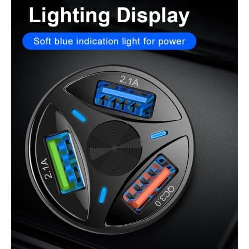 3 Ports Car Charger Quick Charge Fast Car Cigarette Lighter USB Car Charger Interior Accessories charging the phone car goods