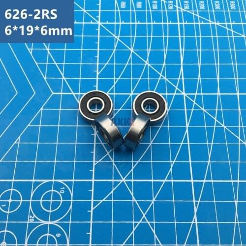 Free Shipping 10pcs ABEC-5 626-2RS (6*19*6mm) Black Double Rubber Sealing Cover Deep Groove Ball Bearings 626 2RS 626RS