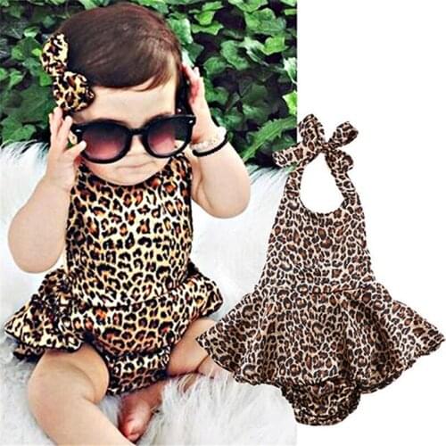 Baby Girl Clothes Sleeveless Halter Bodysuit Outfits Baby Girls Leopard Siamese Bodysuits Newborn Kids Toddler Clothing
