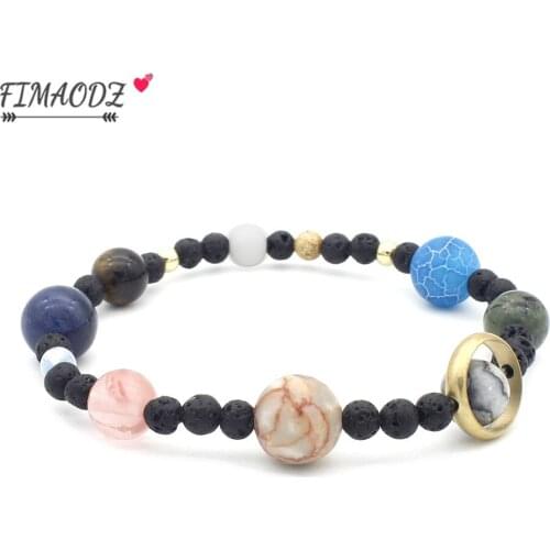 FIMAODZ Galaxy Eight Planets Bracelet Solar System Earth Moon Natural Stone Creative Bead Bracelets For Women Man Astronomy Gift