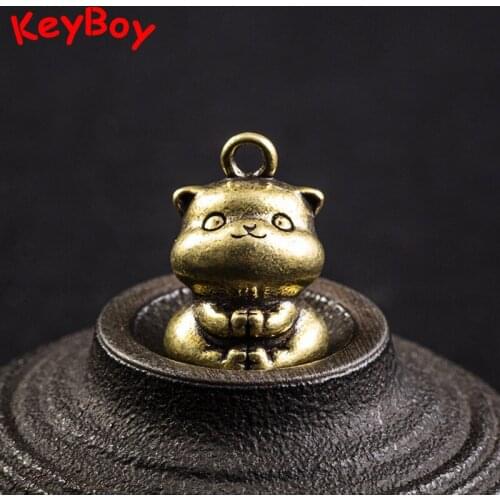 Pure Copper Handmade Keychains Lucky Cat Pendants for Car Key Chain Rings Fashion Metal Brass Animal Cute Cats Keyrings Hangings