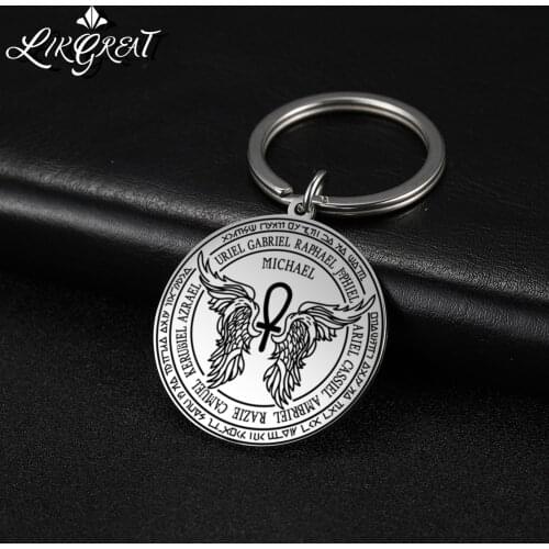 Archangel Michael Saint Talisman Car Keyring Angel Wings Good Luck Protection Amulet Stainless Steel Keychain Accessories Friend