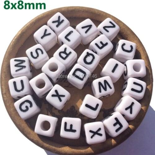 White Alphabet 8mm Big Hole Beads Fashion Acrylic Cube Square Letter Loose Beads For Jewelry Finding Necklace Making 1100pcs