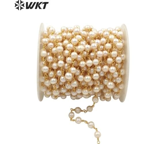 WT-RBC032 WKT Wholesale New Arrival For Neckalce Chain Jewelry Freshwater Pearl Beads Chain Rosary Necklace Chain