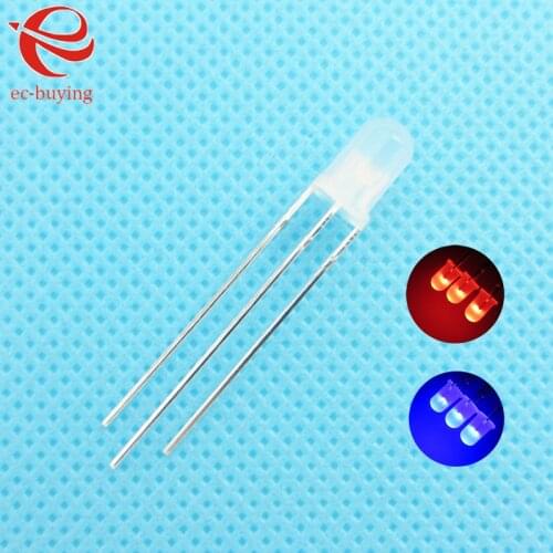 3mm LED Bi-Color Diffused Red Blue Common Cathode Round Light Emitting Diode Dual FoggyTwo Plug-in Practice DIY Kit 10pcs /lot