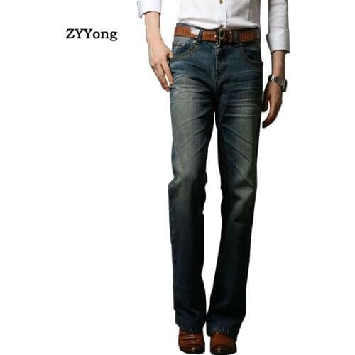 ZYYong Mens Jeans Traditional Boot Cut Legged Jeans Classic Casual Denim Flare Retro Blue Jeans Mens Pants Size 28-38