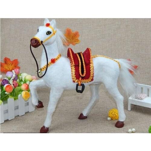Simulation white horse with saddle polyethylene&furs raise leg up horse large 29x27cm model prop,home decoration Xmas gift w1501