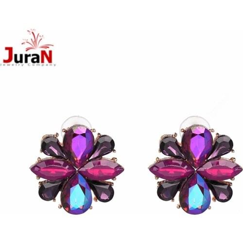 JURAN 2018 wholesale vintage crystal earrings women statement Rhinestone flower stud Earrings for women fashion earring jewelry