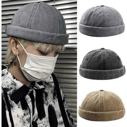 Men Washed Docker Caps Skullcap Retro Sailor Cap Casual Women Beanie Hats Adjustable Cotton Retro Hip Hop Hat