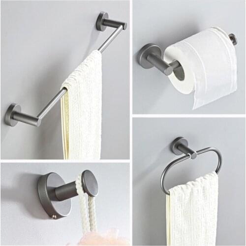 Brass Simple Round Single Rod Rack Bathroom Hardware Pendant Toilet Paper Holder Towel Ring Clothes Hook towel bar 4-piece Set