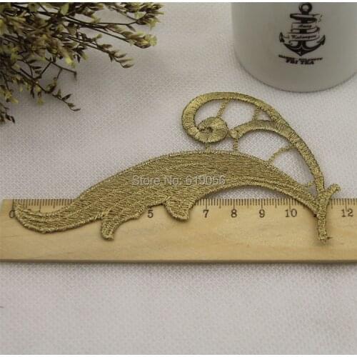 LP-JA14 gold metal wire11.8CM*6CM lace flowers patches embroidery lace applique dress accessories 20 pcs