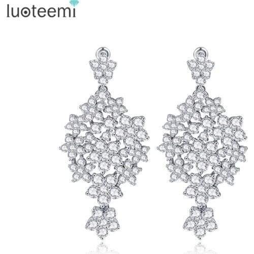 LUOTEEMI Shining Full in CZ Crystal Many Five-pointed Stars Drop Earrings White Gold- Color Flower Shape Brincos Dangle Jewelry