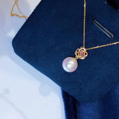 MADALENA SARARA 8-8.5mm Saltwater Pearl Necklace Natural White Pearl Pendant Akoya Pearl Necklace 18K Gold Luxury Women Jewelry