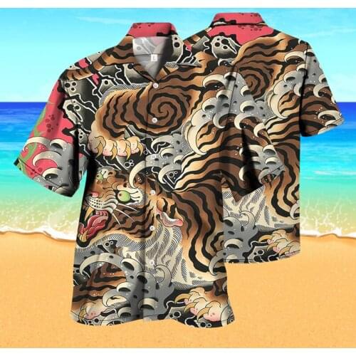 Fashion fierce tiger 3D printed Hawaiian Shirt Mens 3D shirt leisure beach 3D printed Street hip hop Harajuku shirt