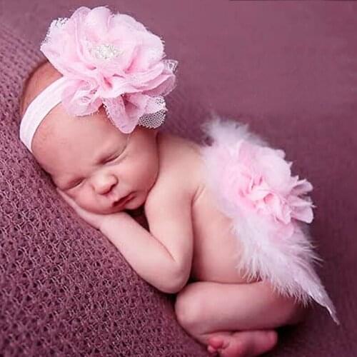 Fashion Newborn Baby Kids Feather Lace & Angel Wings Flowers Photo Props girls photography props