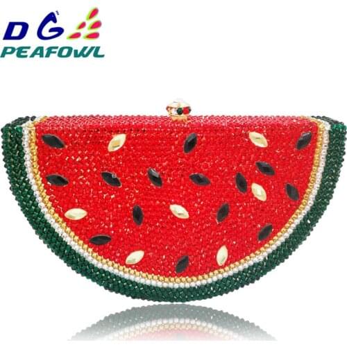Fashion Fruit Watermelon Women Clutch Bag Crystal Clutches Lady Evening Handbags Diamond Phone Package Bridal Wedding Party Purs