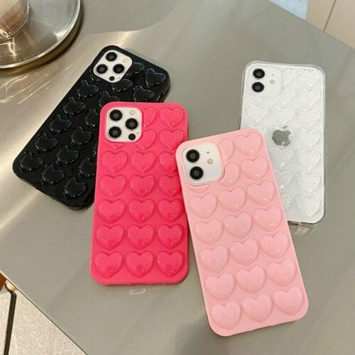 Cartoon 3D Love Heart Candy Color Phone Case for iPhone 11 12 Pro Max XR XS Max X 7 8plus SE2020 Transparent Soft TPU Back Cover