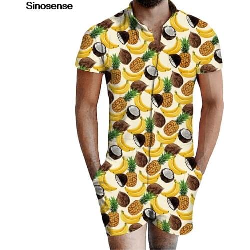 Men Romper Male Zipper Jumpsuit 3D Printed Holiday Vocation Summer Beach Party Hawaiian Mens Set One Piece Outfits Tracksuit