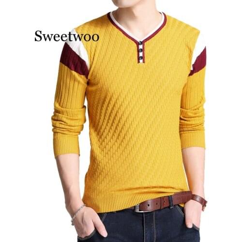 Autumn Mens Button V-collar Slim Fit Sweaters Men Elastic Knitted Sweaters Knitted Pullover Men Knitted