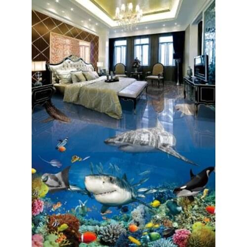 Ferocious animal in the underwater world 3D Floor Mural Wallpaper Kitchen Waterproof Wear Thick Self-adhesive 3D Floor PVC