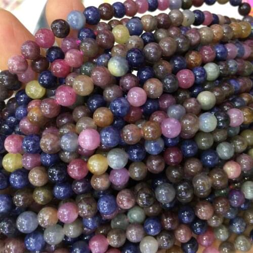 Natural Genuine Multi-Color Red Purple Blue Ruby Sapphire Round Loose Beads 4-18mm Fit Jewelry 15" 04072
