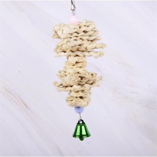 New 100pcs/lot Bird toys Parrot Toy with Bell Natural Wooden Grass Chewing Bite Hanging Cage Swing Climb Chew Toys