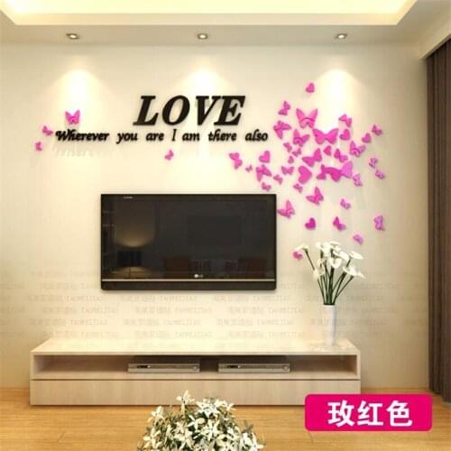 New arrival stereoscopic 3D Acrylic crystal wall stickers bedroom TV backdrop sticker living room sofa backdrop decor art LOVE