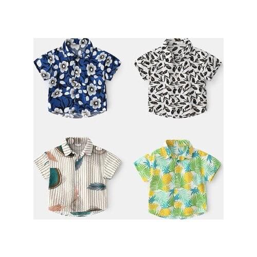 Boys Full Print Shirt 2021 Summer New Childrens Short-sleeved Shirt Toddler Boys Turn Down Collar Top Tees Toddler Blouse 2-7Y