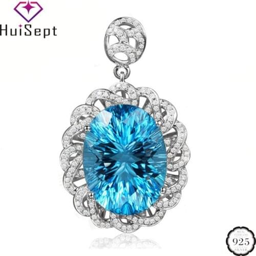 HuiSept Necklace Oval Shape Sapphire Ruby Zircon Gemstones Pendant 925 Silver Jewelry Accessories for Women Wedding Engagement