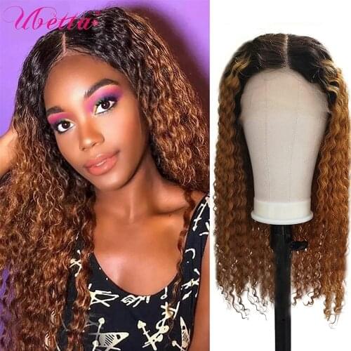 Highlight Curly Wigs T Part Lace Frontal Wigs Human Hair Wig Brown Ombre Lace Front Wig Brazilian Kinky Deep Wave Long Wavy