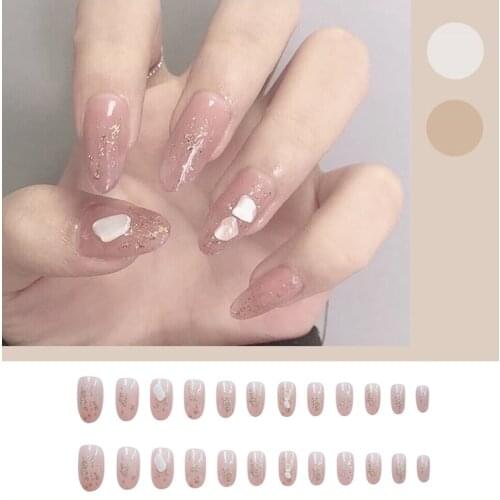24pcs Shiny Nail Patch Glue Type Removable Long Paragraph Fashion Manicure Save Time False Nails Patch NE