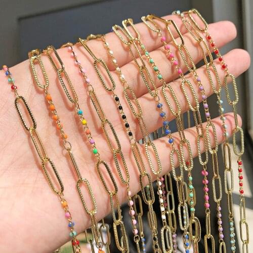 1M Handmade Stainless Steel Gold Color Hollow Chains Wire Wrapped Beads Chins for Jewelry Making DIY Charm Necklace Accessories