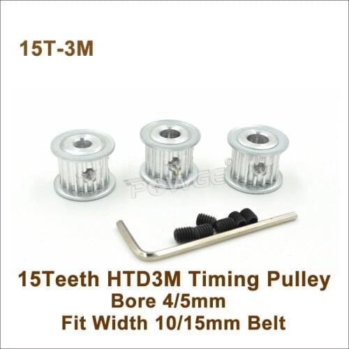 POWGE 15 Teeth 3M Timing Pulley Bore 4/5mm Fit W=10/15mm 3M Belt 15T 15Teeth HTD3M Synchronous Belt Pulley Cutting Machine AF