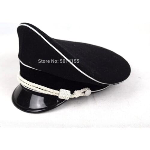 Replica WW2 German Elite Officers Wool Visor Hat W White Chin Pipe Silver Cord & Hat sweat ring made of Leather