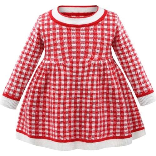 Girls Pink Winter Dress Knitted Dress Clothes Plaid Kids Toddler Clothes for Girls Princess Girls Warm Dresses Christmas Dresses