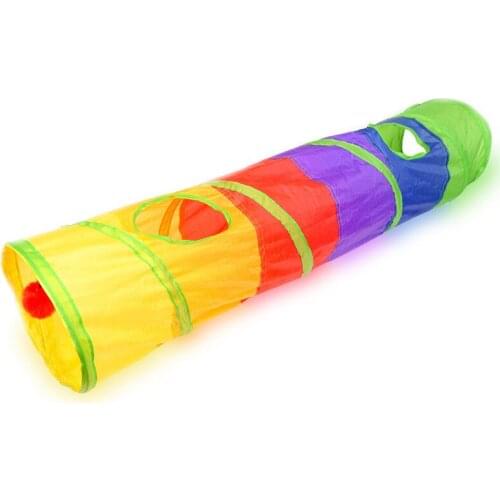Foldable pet Cat Channel toy Rolling Puzzle Rainbow 2 Holes Cat Tunnel play ball Kitten interactive playing Toy for kitten cat