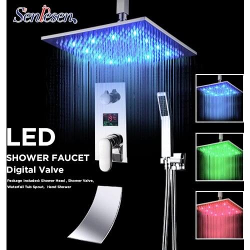 Senlesen LED Shower Faucets Set Bathroom Mixer Tap Hot And Cold Bathroom Mixer Mixing Valve For Bathtub Faucet