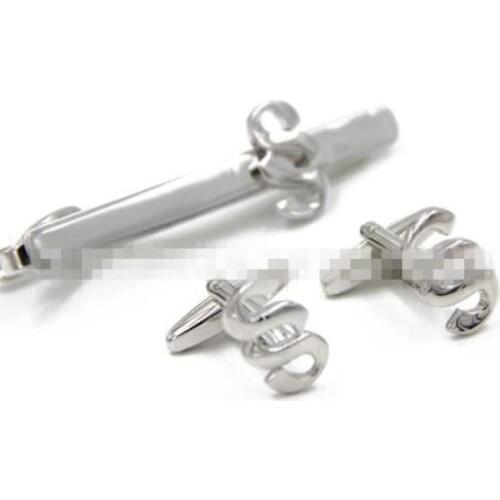 Cufflinks Tie Clip Set Double S Shape Cuff Links&Tie Clips Set Button Mens Gift Fashion Jewelry Accessory Wholesale 50sets/lot