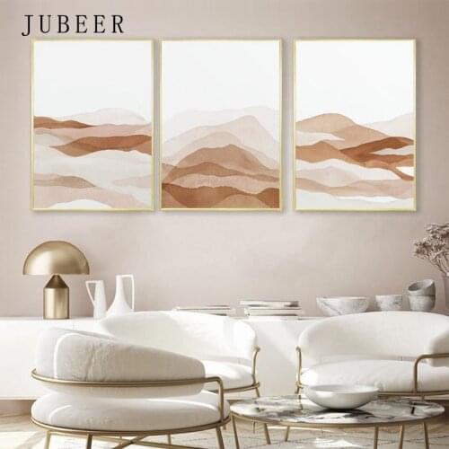 Yellow Abstract Mountains Canvas Painting with Frame Posters Wall Art for Living Room Framed Paintings on The Wall Home Decor