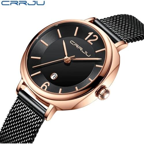 Woman Watch CRRJU Top Brand Watch for Women Casual Waterproof Quartz Ladies Dress Watches Girl Mesh Belt Watch relogio feminino