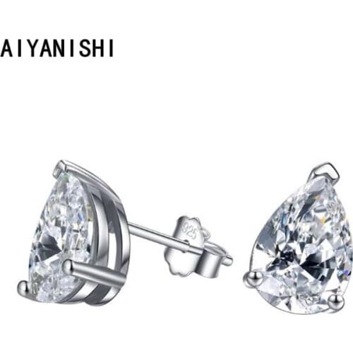 AIYANISHI Vintage 925 Sterling Silver Stud Earrings Solitaire Pear Silver Stud Earrings for Women Wedding Engagement Party Gifts