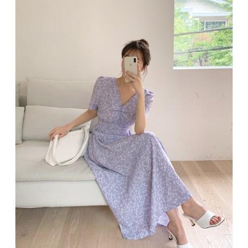 2021 New Flower Print Summer Dress Evening Long Vintage Dresses Oversize Short Sleeve Beach Women Dress Robe Vestido Prom
