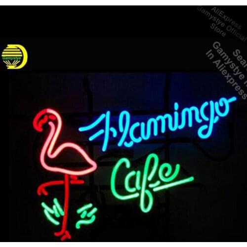 19*15"FLAMINGO CAFE NEON SIGN Signboard REAL GLASS enseigne lumineuse neon wall lights Vintage Garage Lighting Neon Deer Sign