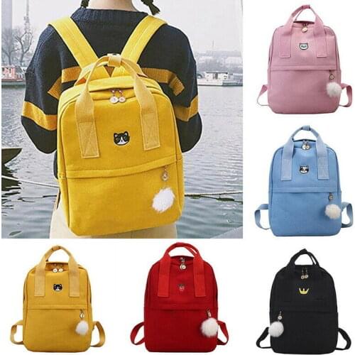 2019 CANIS Backpack Women Solid Canvas Travel Bookbags School Bags for Teenage Girls Cute Cartoon